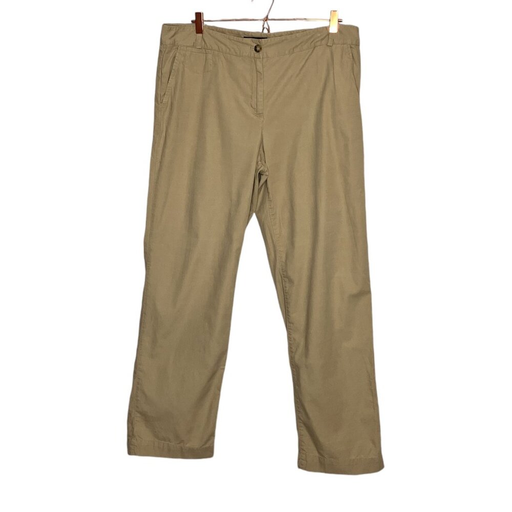Talbots Size 14 Beige Khaki 100% Cotton Boyfriend Fit Straight Leg Khakis Pants